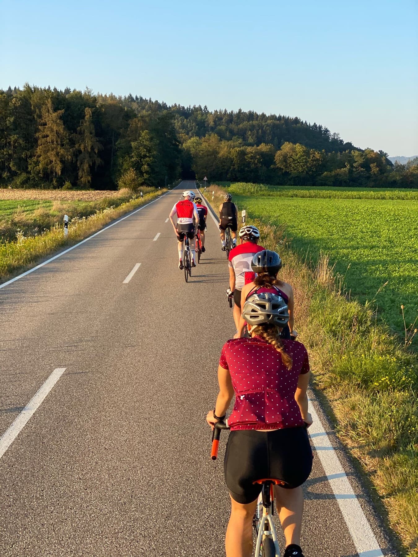Cyclists sharing a ride on a scenic road